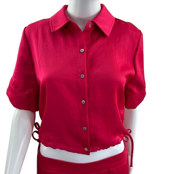 House of Harlow Satin SET Sm Top Lg pants High Elastic Waist Pink Barbiecore NWT - Picture 2 of 16